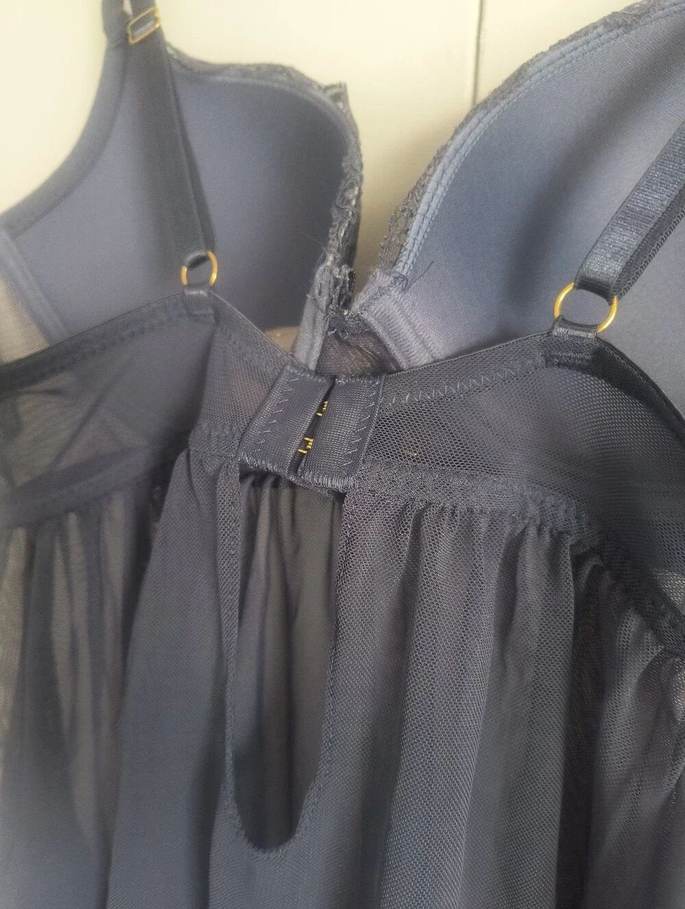 Daisy Fuentes Slate Blue Sheer Baby Doll Nightie Lingerie Push Up Padded Large L